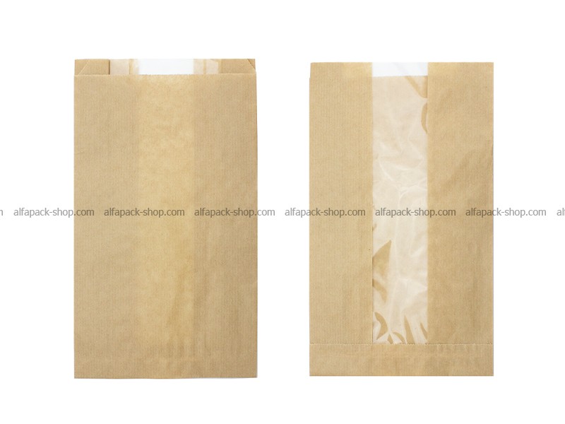 Бумажный пакет 240*140*50 бурый саше с центральным окном