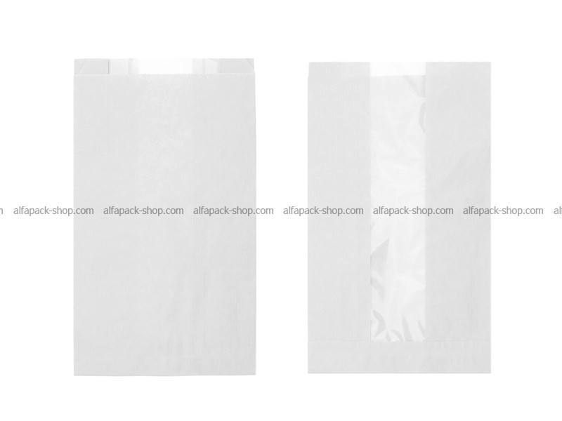 Бумажный пакет 240*140*50 белый саше с центральным окном