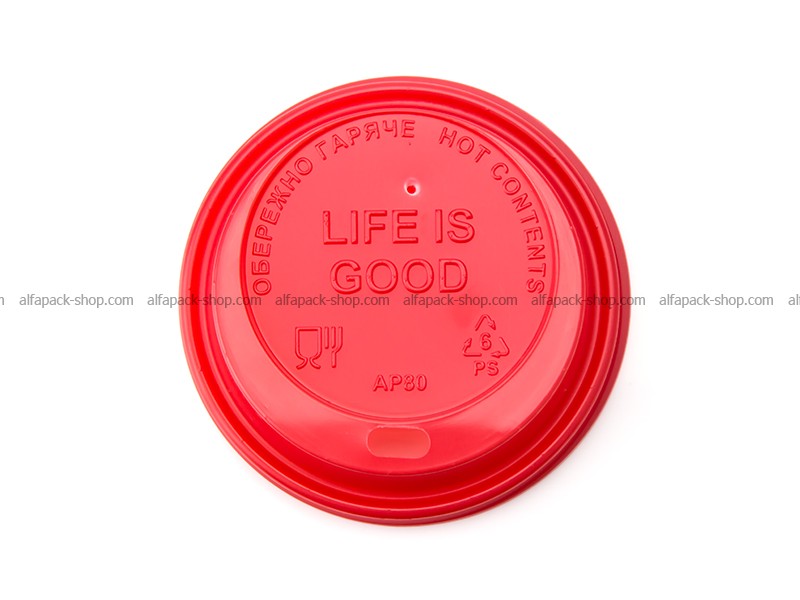 Крышка поилка красная LIFE IS GOOD 80 мм на стаканы 270/340 мл