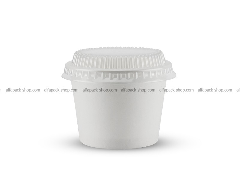 Стакан-креманка 303 мл с пластиковой полукупольной крышкой белый